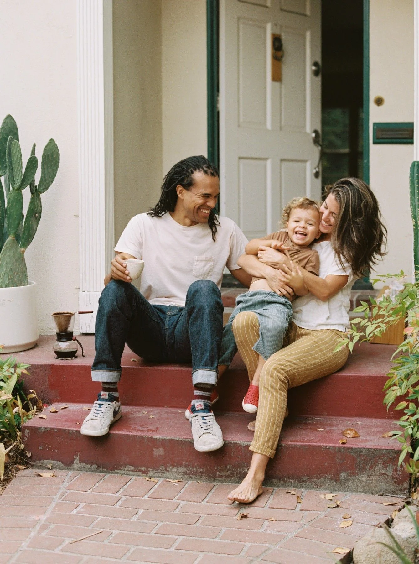 Happy family on their front porch